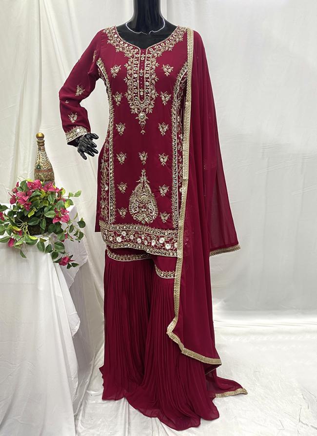 Georgette Hot Pink Party Wear Hand Work Readymade Sharara Suit